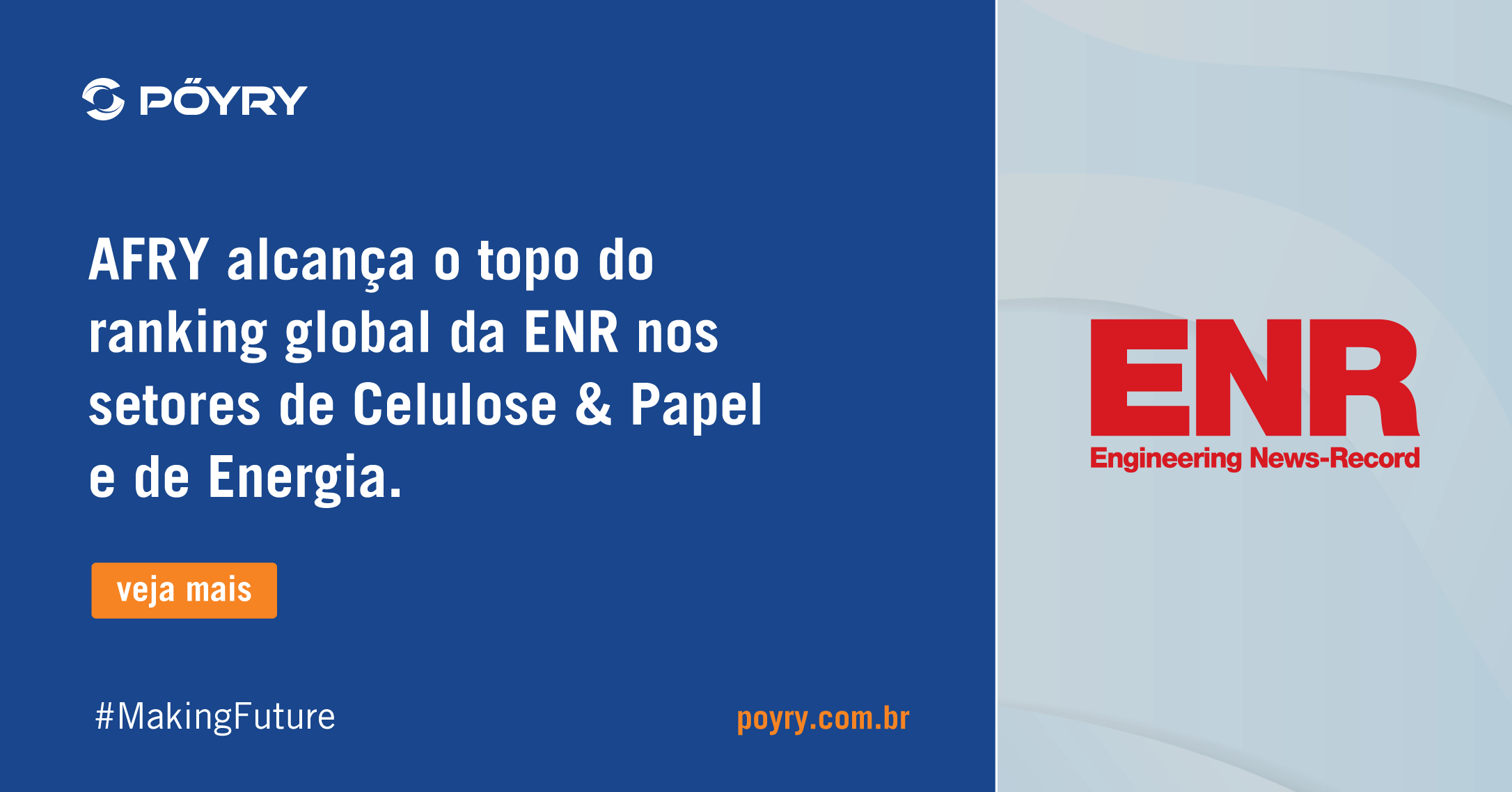 AFRY alcança o topo do ranking global da ENR nos setores de Celulose & Papel e de Energia